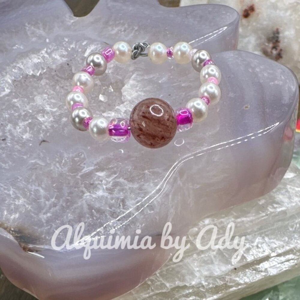 Pink and cherry quartz beaded ring - Picture 2 of 2